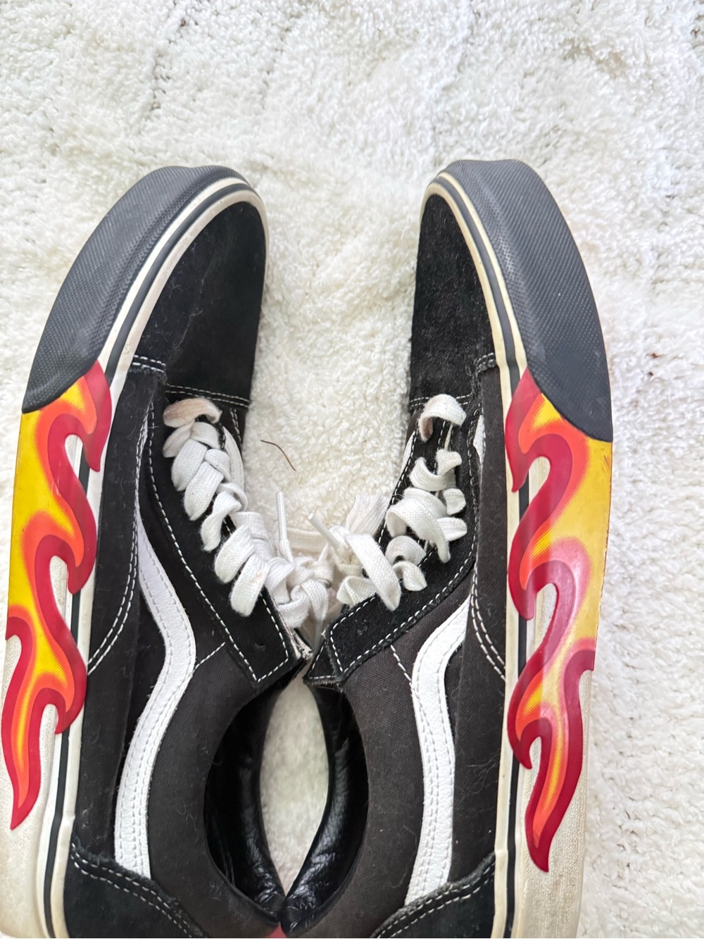 Vans Black Canvas Old Skool Sneakers with Red-Orange Flame Sidewalls